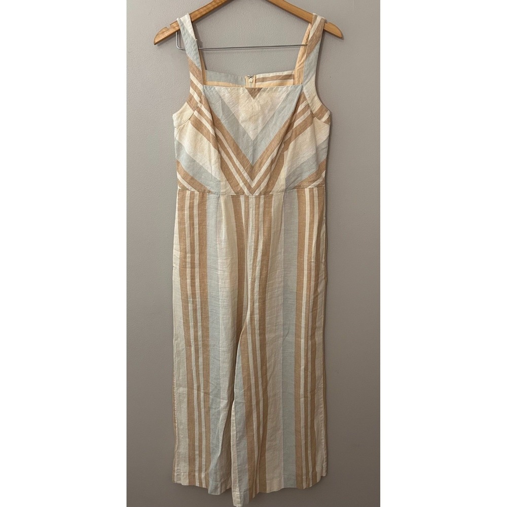 Anthropologie Jumpsuit Womens 12 Savannah Striped Wide Leg Linen Blend Boho